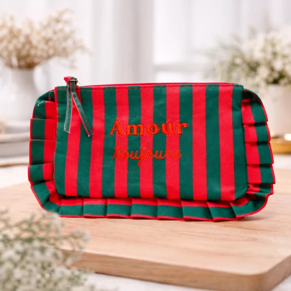 Pochette rayée à message “Amour toujours” avec volants