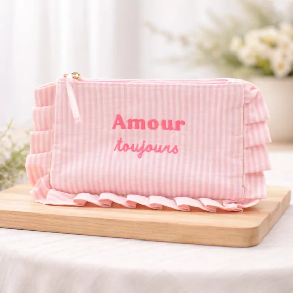 Pochette rayée à message “Amour toujours” avec volants