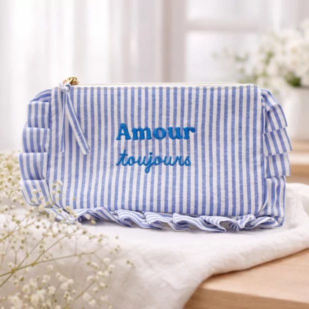 Pochette rayée à message “Amour toujours” avec volants
