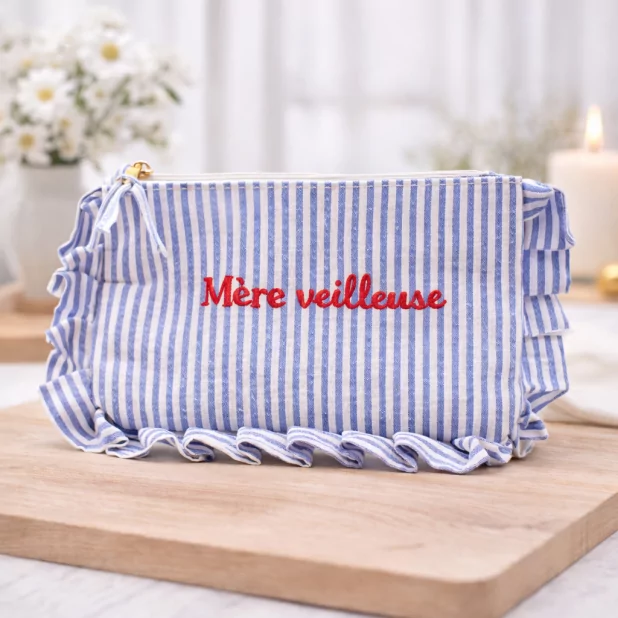 Pochette rayée à message “Mère veilleuse” avec volants