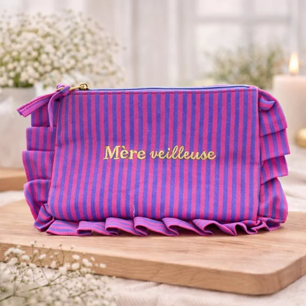 Pochette rayée à message “Mère veilleuse” avec volants