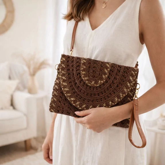 Pochette bandoulière bohème en papier tressé