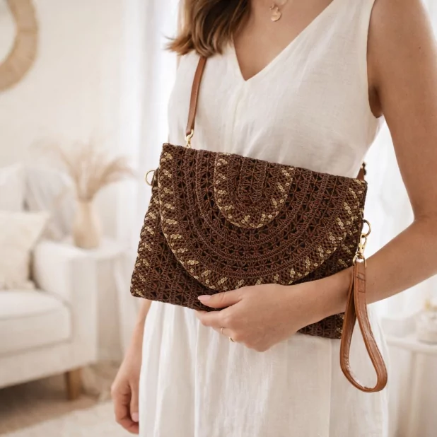 Pochette bandoulière bohème en papier tressé