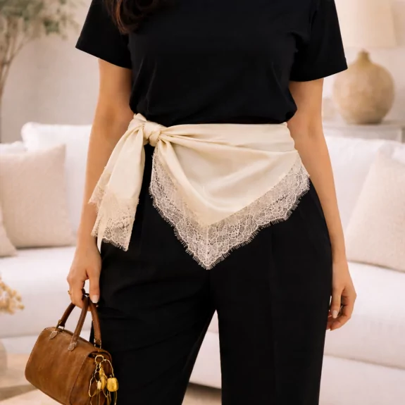 Foulard satiné à dentelle – 100% viscose