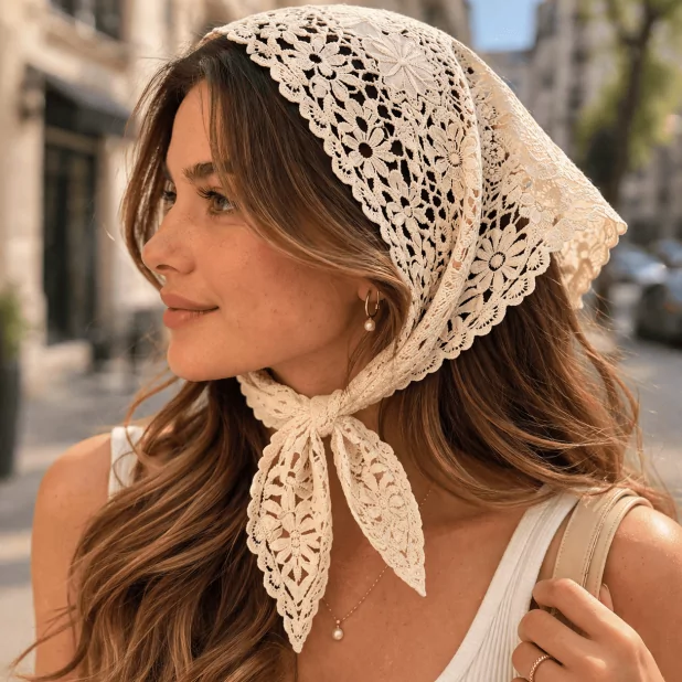 Foulard en crochet dentelle – Élégance bohème et tendance