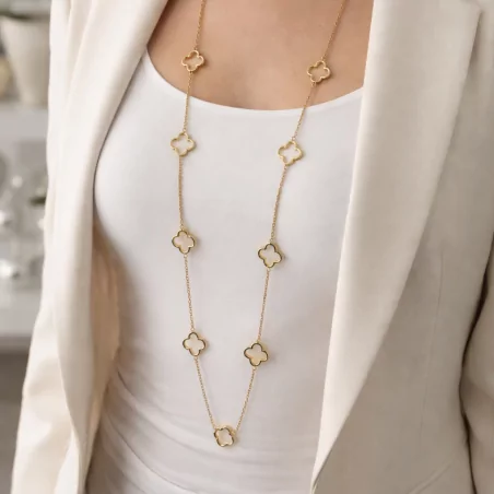Collier sautoir doré motifs trèfle doré
