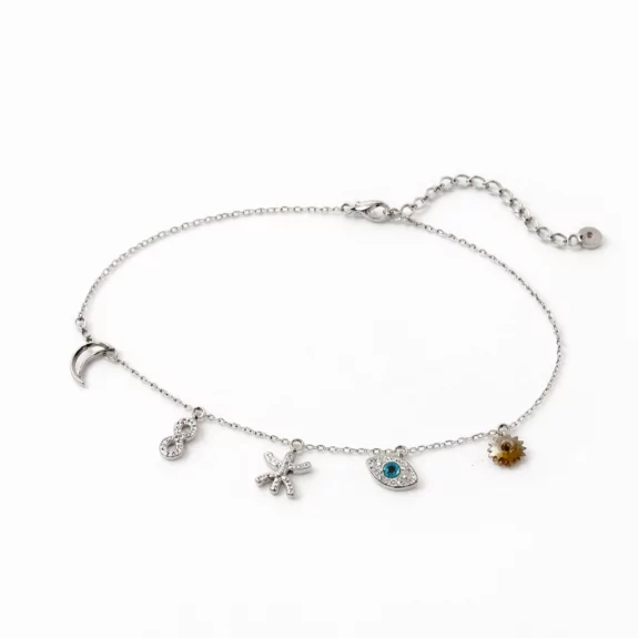 Bracelet charms en acier avec œil bleu lune soleil et infini