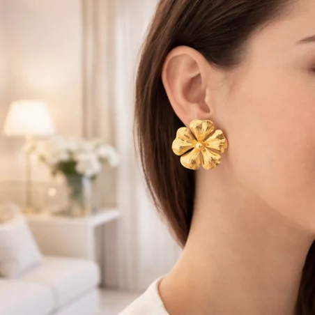 Boucles d’oreilles fleur dorée acier inoxydable