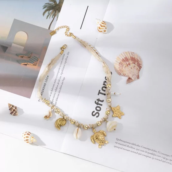 Collier cordon beige tortue...