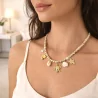 Collier cordon beige tortue acier