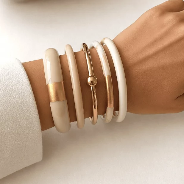 Lot de joncs en résine & acier inoxydable – Détail doré