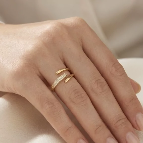 Bague acier double rang avec strass