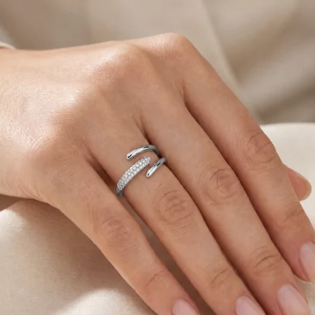 Bague acier double rang avec strass