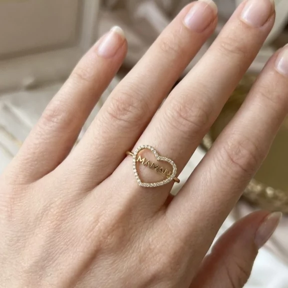 Bague cœur "MAMAN" avec strass