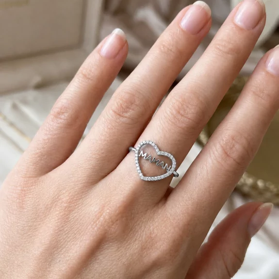 Bague cœur "MAMAN" avec strass