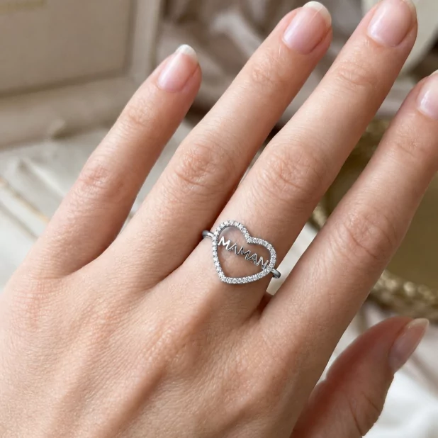 Bague cœur "MAMAN" avec strass