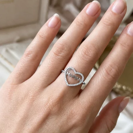 Bague cœur "MAMAN" avec strass