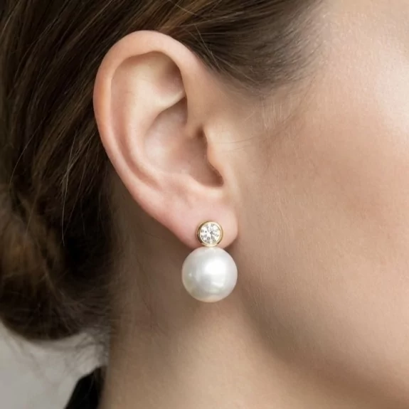 Boucles d’oreilles perle pendante avec strass