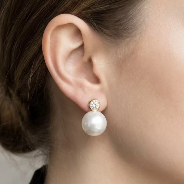 Boucles d’oreilles perle pendante avec strass