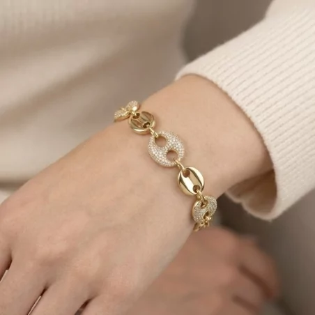 Bracelet luxe maillons dorés et strass