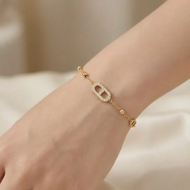 Bracelet chaîne maillon pavé en acier inoxydable