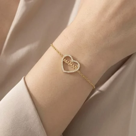 Bracelet cœur Maman en acier inoxydable – Doré