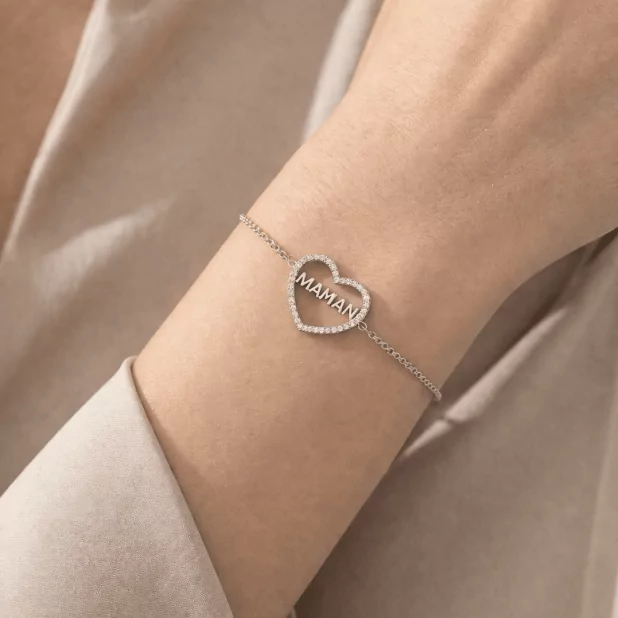 Bracelet cœur Maman en acier inoxydable – Doré ou argenté