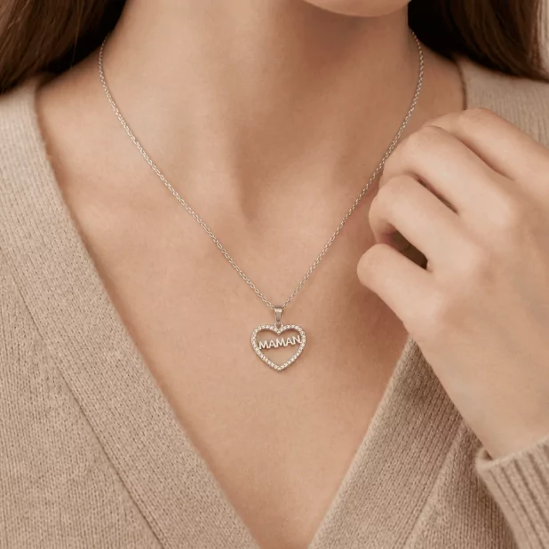 Collier cœur Maman en acier inoxydable – Doré ou argenté