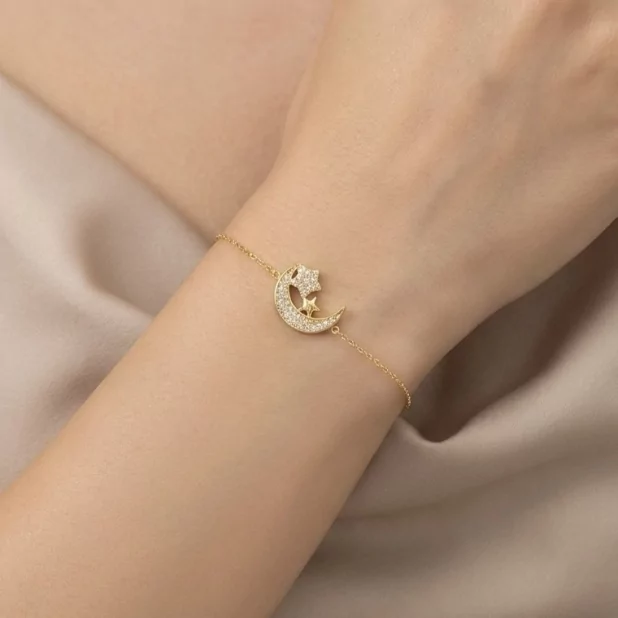 Bracelet lune & étoile en acier inoxydable – argenté