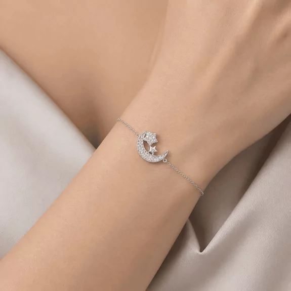 Bracelet lune & étoile en acier inoxydable – argenté
