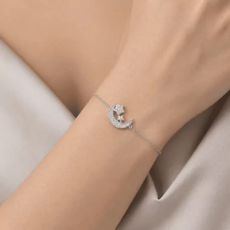 Bracelet lune & étoile en acier inoxydable – argenté