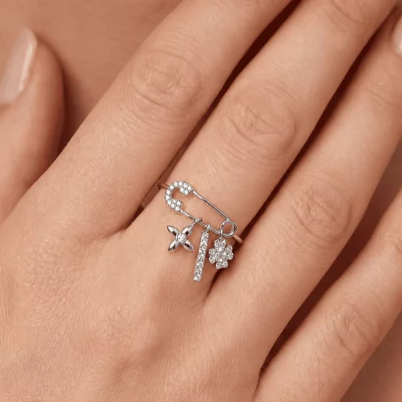 Bague Ajustable à Breloques Strass – Bijou Tendance Femme