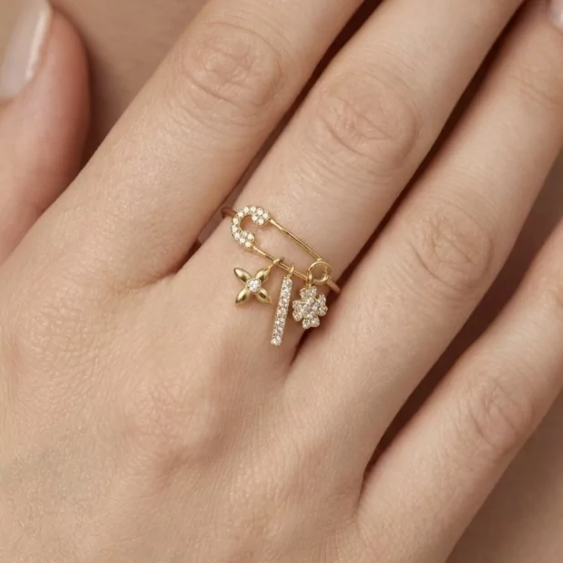Bague Ajustable à Breloques Strass – Bijou Tendance Femme