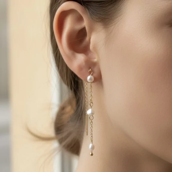 Boucles d’Oreilles acier Pendantes Perles