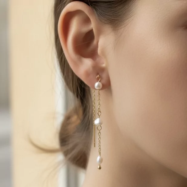 Boucles d’Oreilles acier Pendantes Perles
