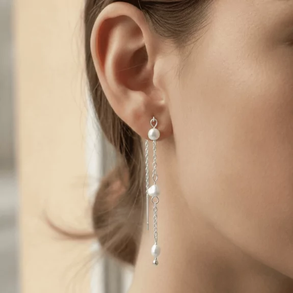 Boucles d’Oreilles acier Pendantes Perles