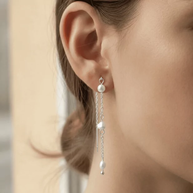 Boucles d’Oreilles acier Pendantes Perles