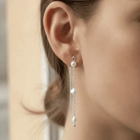 Boucles d’Oreilles acier Pendantes Perles