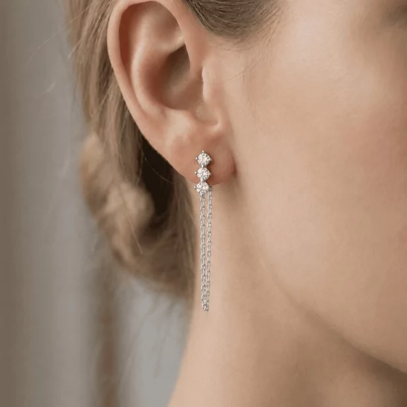 Boucles d’Oreilles Pendantes Strass en Acier Inoxydable