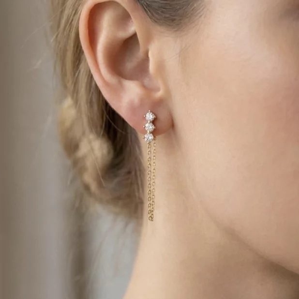 Boucles d’Oreilles Pendantes Strass en Acier Inoxydable