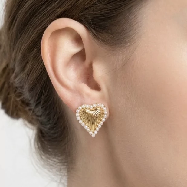 Boucles d’Oreilles acier Cœur avec Perles