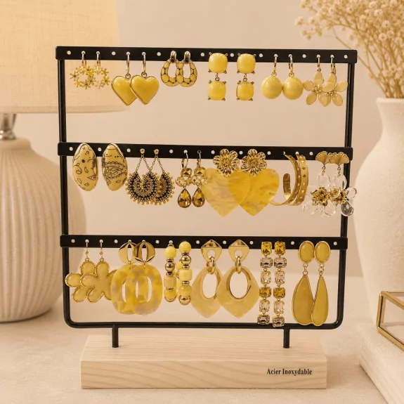 Pack de 18 boucles d'oreilles acier - JAUNE