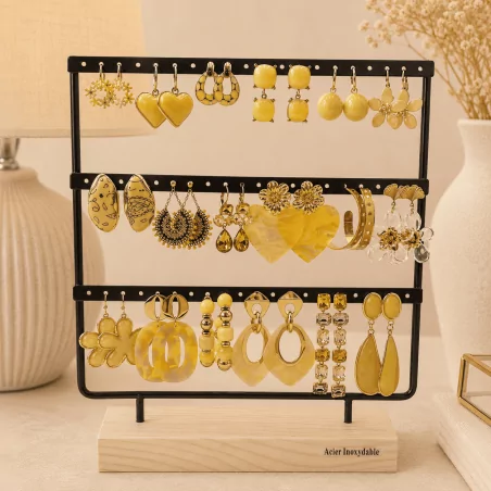 Pack de 18 boucles d'oreilles acier - JAUNE