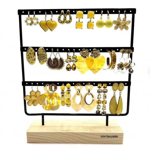 Pack de 18 boucles d'oreilles acier - JAUNE