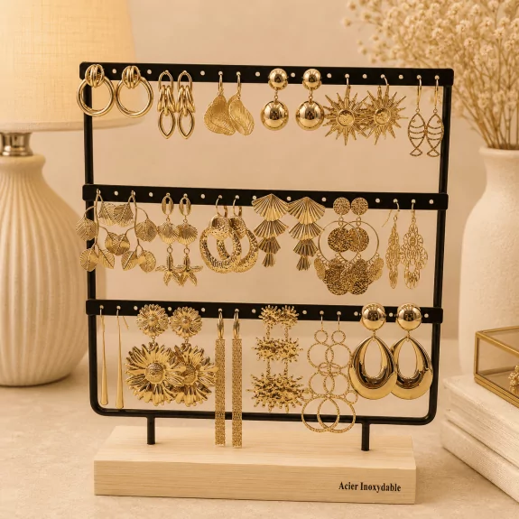 Pack de 18 boucles d'oreilles acier - DORE