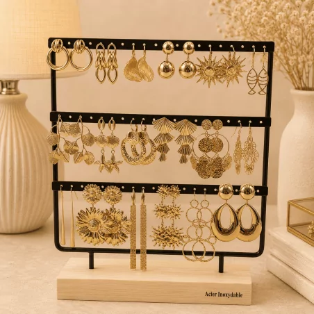 Pack de 18 boucles d'oreilles acier - DORE