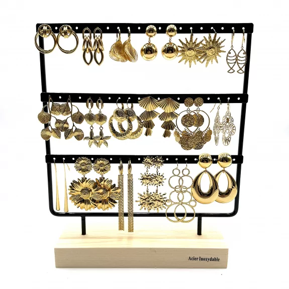 Pack de 18 boucles d'oreilles acier - DORE