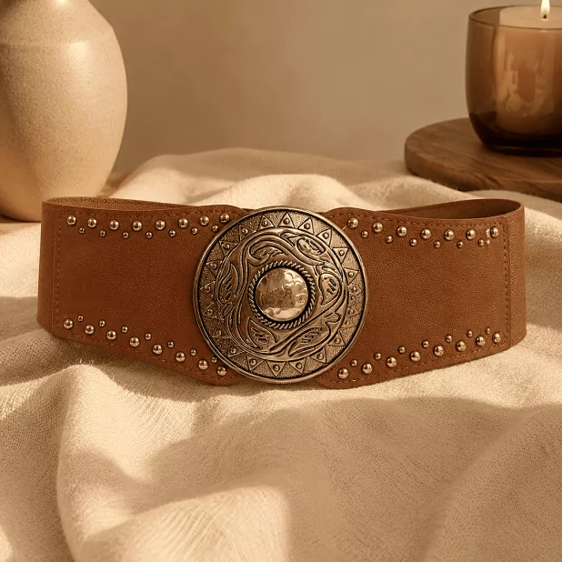 Ceinture large élastique à boucle métal – Style bohème chic