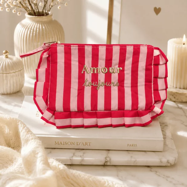 Pochette rayée à message “Amour toujours” avec volants