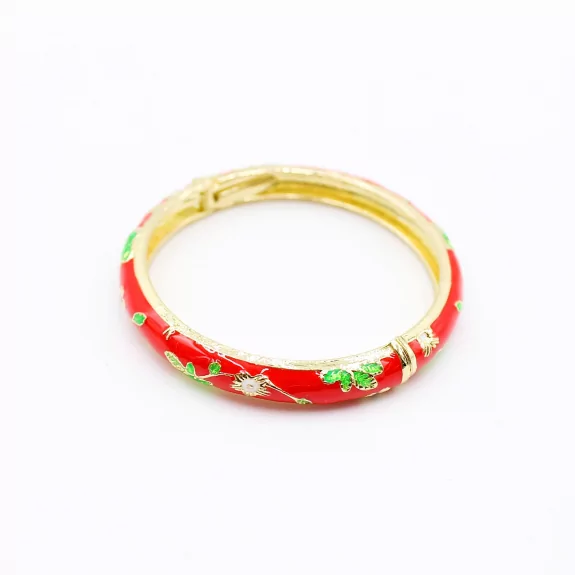 Bracelet jonc en émail coloré motif floral – Fermeture aimantée